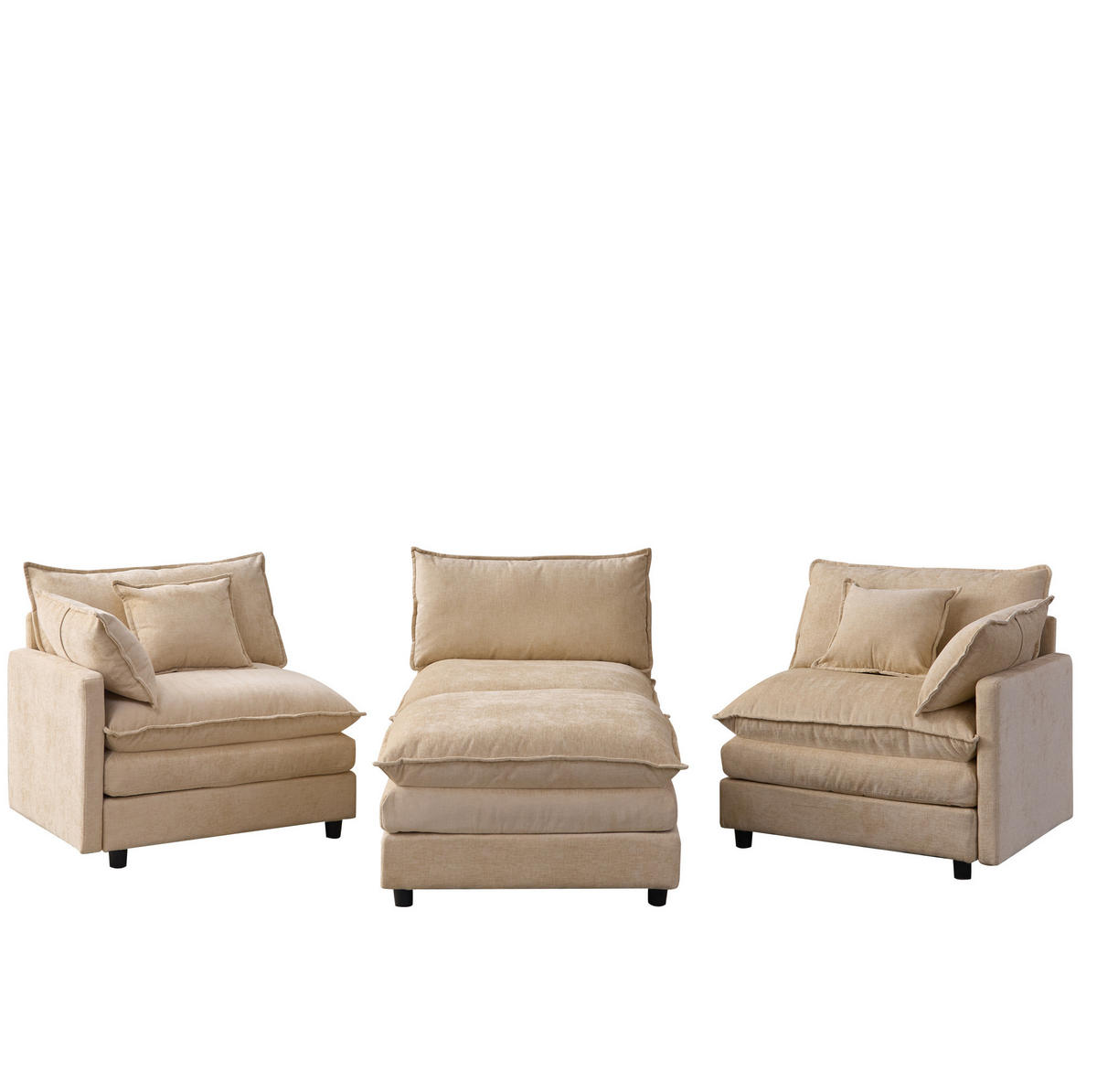 ECKSOFA mit Hocker 3-Sitzer Chenille Light Coffee - Braun, Holz (154/267cm) - Meubliv