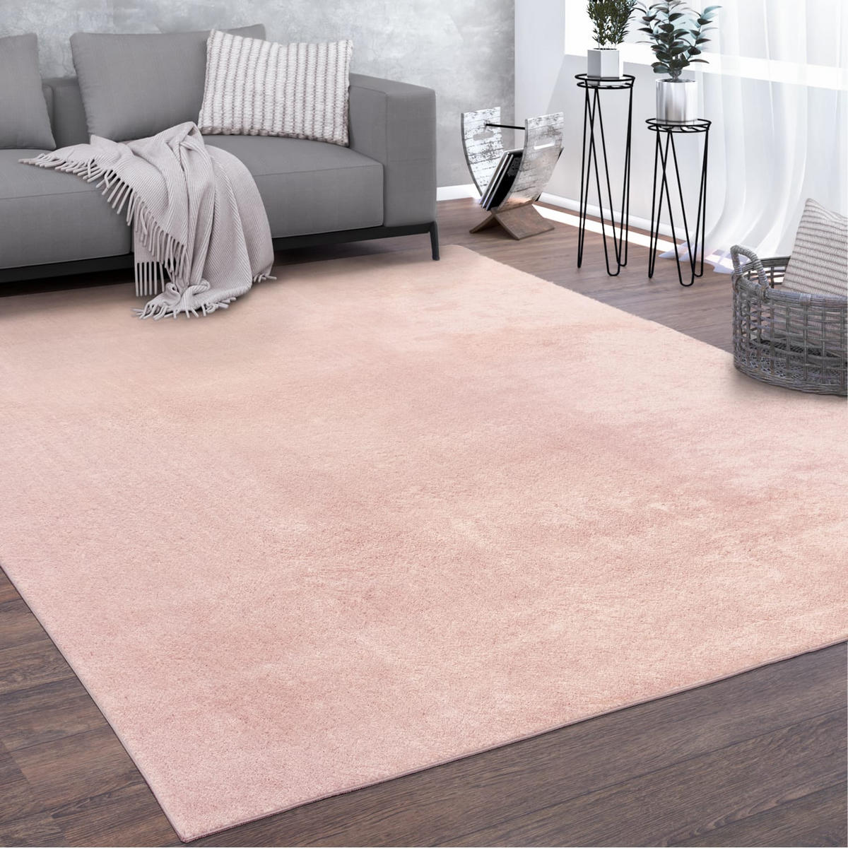 TEPPICH Kurzflor waschbar Unifarben Wohnzimmer schmutzabweisend Hellrosa Rechteckig 80x150 - Rosa, Textil (80/150cm) - KADIMA DESIGN