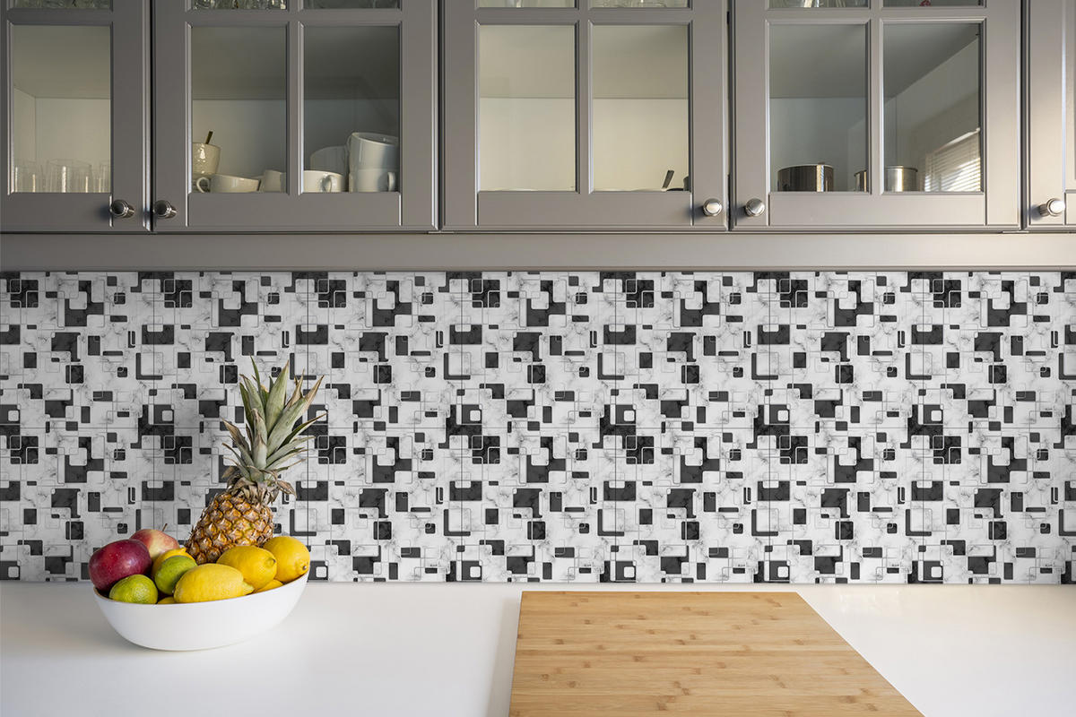 FLIESENAUFKLEBER 9 Stück 30x30 cm selbstklebend Mosaik auf Marmor - Grau, Textil (30/1.6/30cm) - TULUP