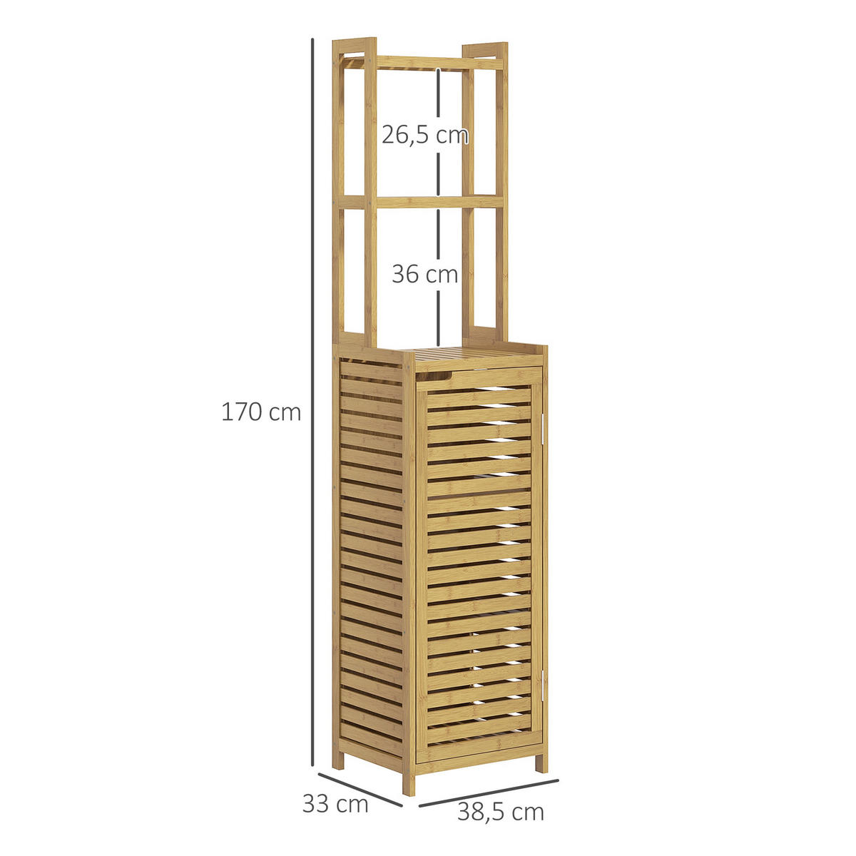 HOCHSCHRANK mit Schrankfach, mit 3 offenen Fächern, Kippschutz, Naturholz - Naturfarben, Holz (33/170/38.5cm) - HOMCOM