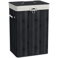 WÄSCHEKORB Wäschetruhe Wäschebox Wäschesammler Eckig Bambus 72 L Schwarz - Schwarz, Naturmaterialien (30/60/40cm) - HOMCOM