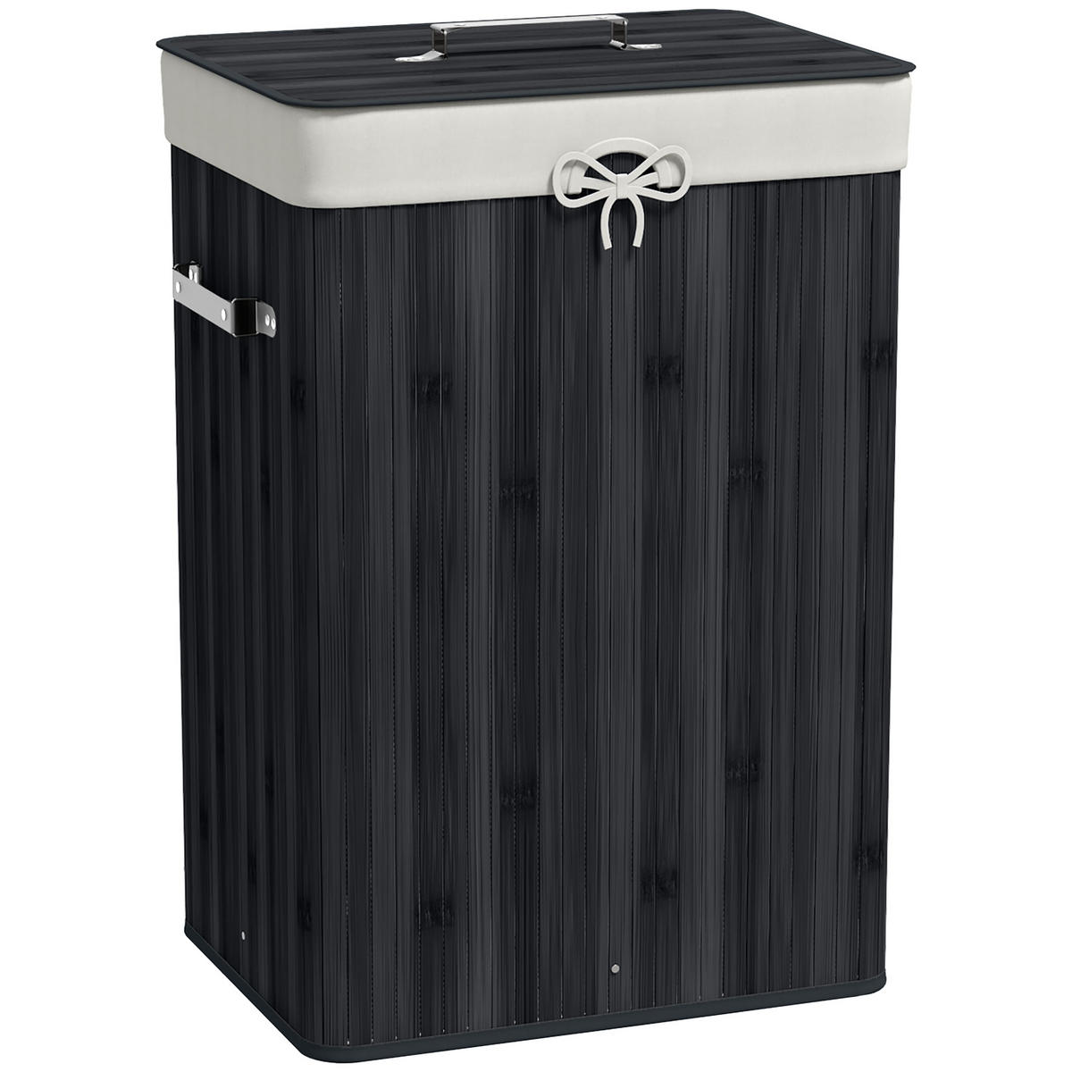 WÄSCHEKORB Wäschetruhe Wäschebox Wäschesammler Eckig Bambus 72 L Schwarz - Schwarz, Naturmaterialien (30/60/40cm) - HOMCOM