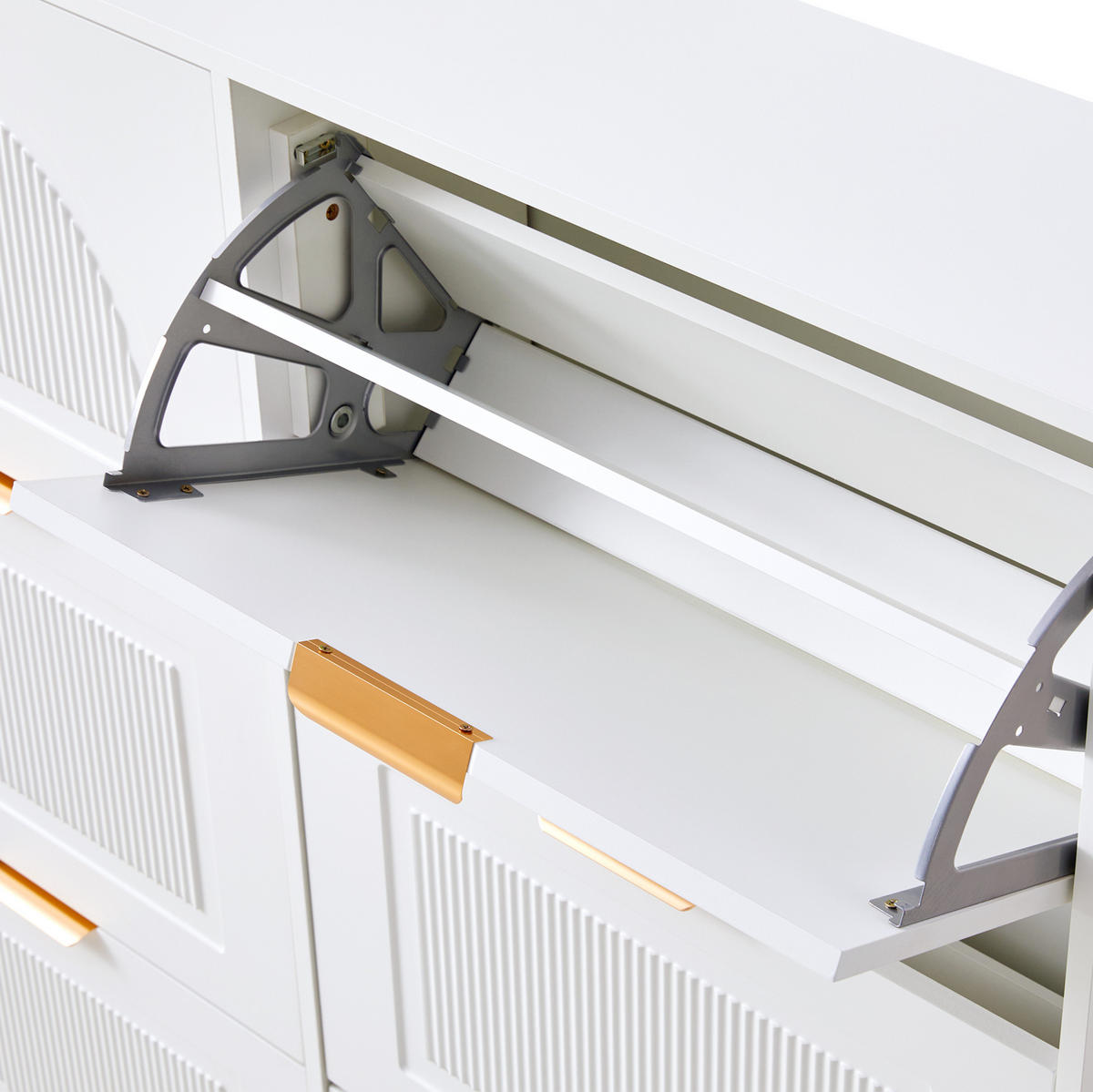 SCHUHSCHRANK 118/115/25 cm Weiß aus MDF und Holzwerkstoff mit 6 Klappenfächern - Weiß, Holzwerkstoff (118/115/25cm) - OKMYHOME
