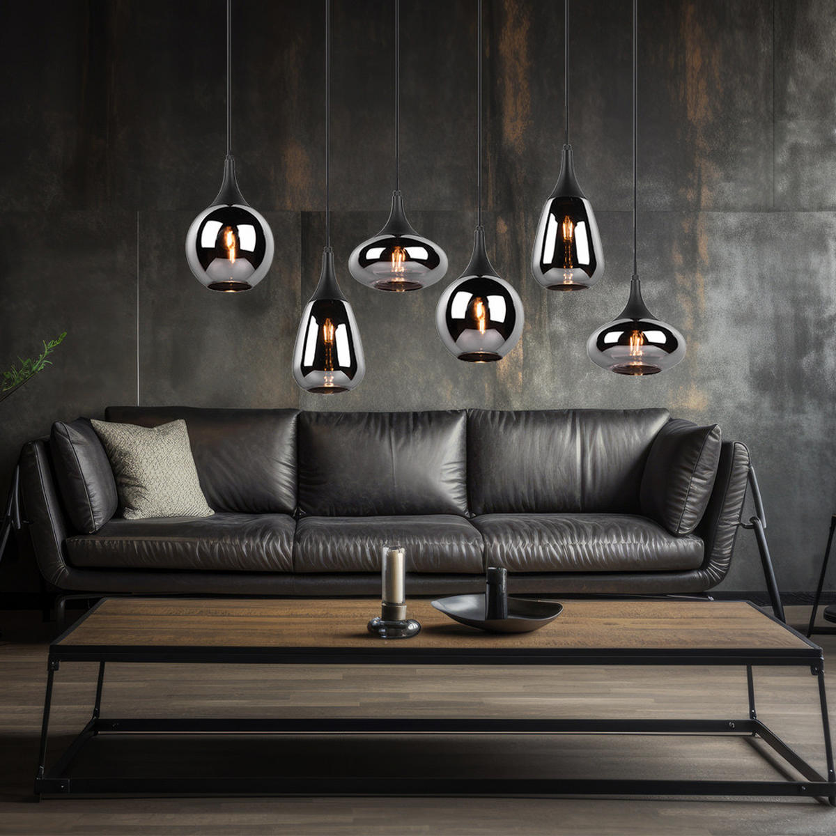 HÄNGELEUCHTE Metall Schwarz Glas Chrom 6-flammig - Schwarz, Glas (93/34/150cm)