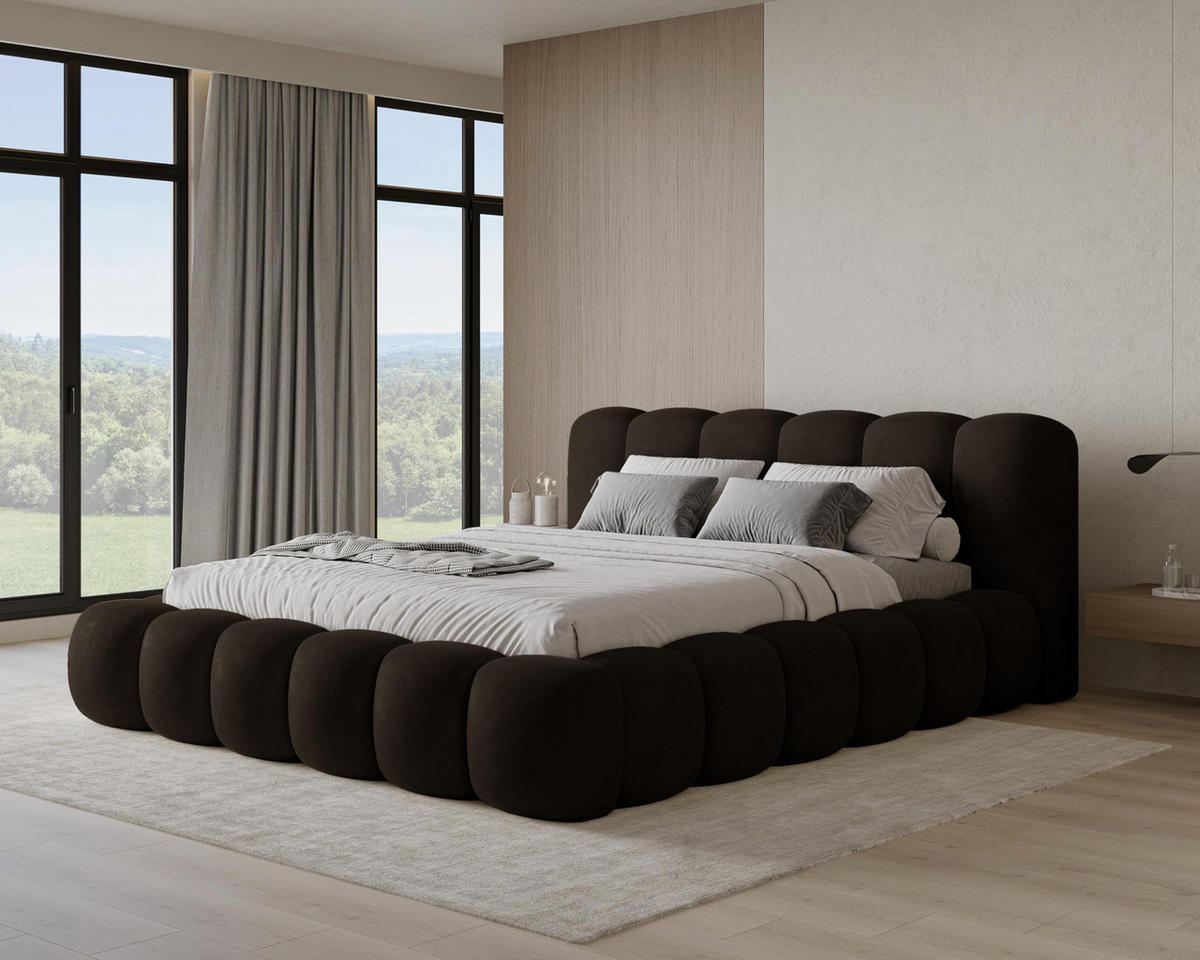 POLSTERBETT 180x200 mit Bettkasten, Lattenrost und Kopfteil, Velluto-Samt Stoffbezug Braun - Braun, Holz (180/200cm) - Chilly