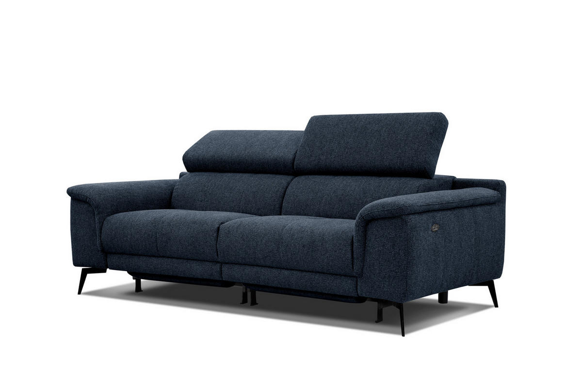 RELAXSOFA FIERO 3-Sitzer mit 2 Relaxfunktionen, dunkelblau - Schwarz/Dunkelblau, Holzwerkstoff/Textil (212/82/103cm) - Courtois Laville