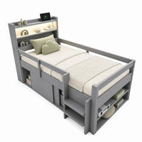 HOCHBETT 90/200 cm in Grau mit Ablageflächen, Stauraum, LED und USB - Grau, Holzwerkstoff - STILVORA