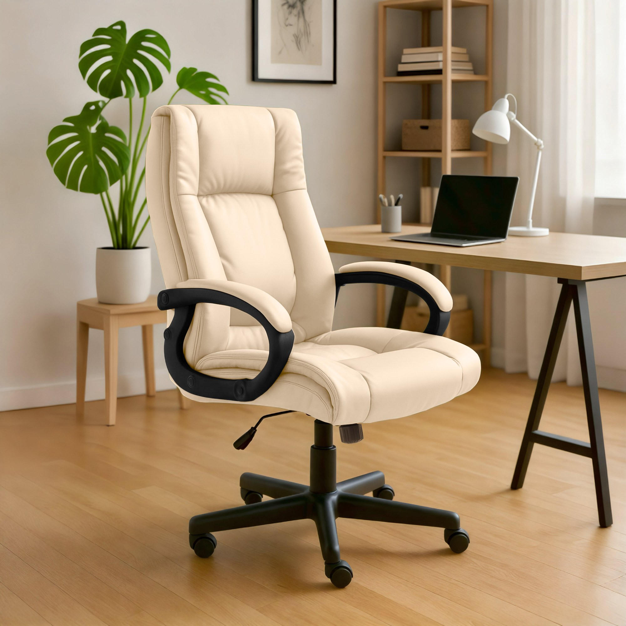 CHEFSESSEL Lederlook Creme - Creme/Schwarz, Kunststoff/Textil (66/106/70cm) - CLP