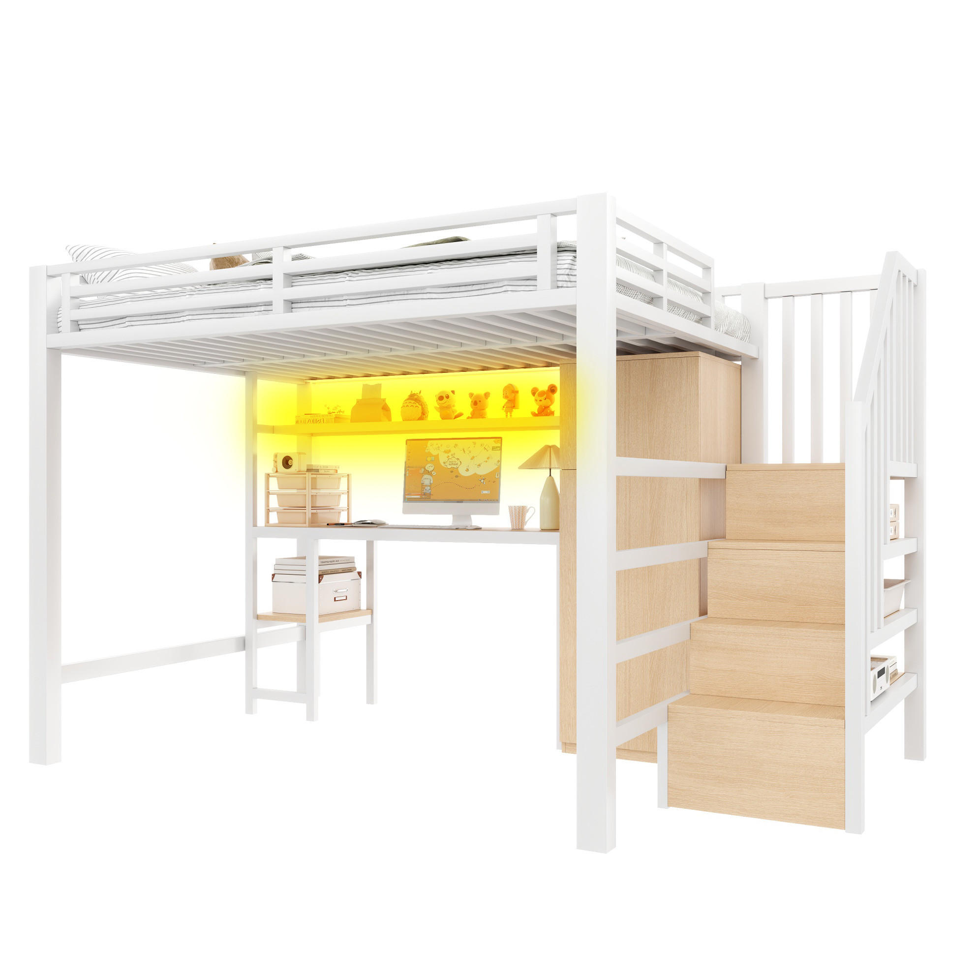 OKWISH PATROVÁ postel 140/200 cm bílá z kovu/MDF s psacím stolem
