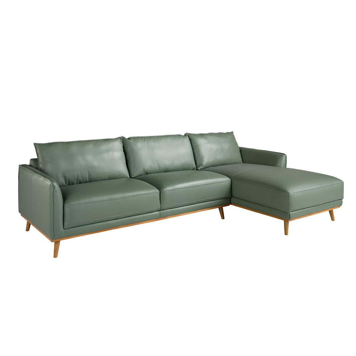 ECKSOFA Rechtes Chaiselongue-Sofa in grünem Leder 295/160/90 cm - Grün/Honig, Leder (295/160cm) - ANGEL CERDA