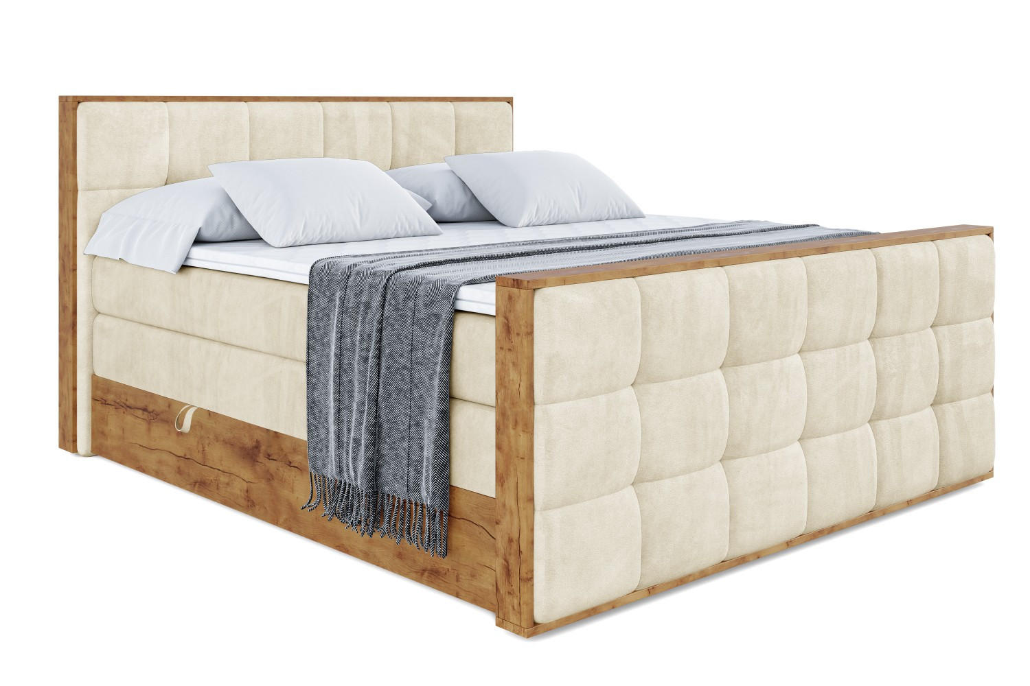 BOXSPRINGBETT mit Matratze H3|H4 und Lattenrost - LOLLI7-Z KING-200x200 - Beige Monolith - Beige, Holzwerkstoff (200/200cm) - ALTDECOR