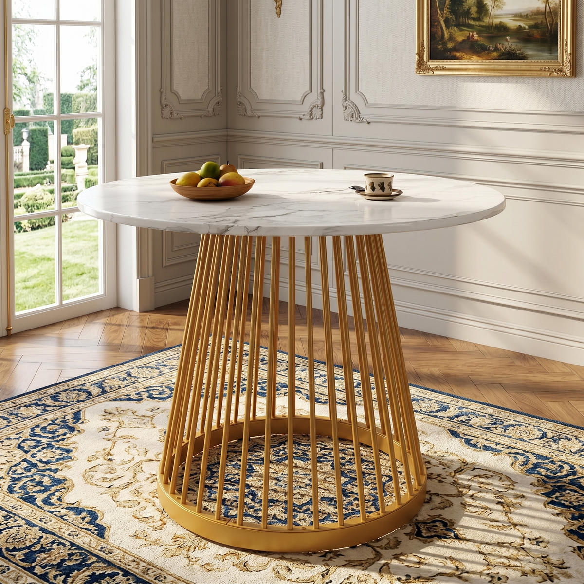 ESSTISCH runder marmor-optik & gold Ø 80 cm für 4 personen - Goldfarben, Holzwerkstoff (80/80/76cm) - Urban Meuble