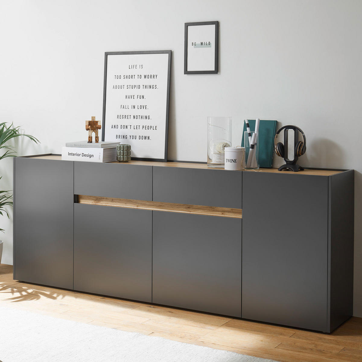 SIDEBOARD Crisp-61 - Anthrazit, Holzwerkstoff (220/87/40cm) - Lomado