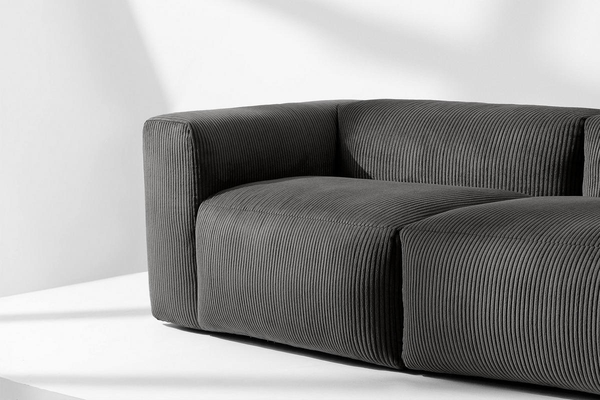 2,5-SITZER-MODULSOFA BUFFO mit extrem weicher und bequemer Sitzfläche, Kordstoff, grau - Grau, Textil (250/73/96cm) - KONSIMO®