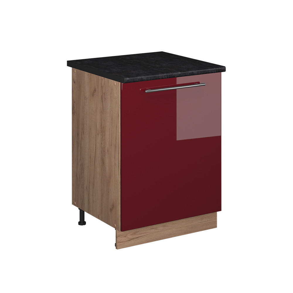 KÖKSUNDERSKÅP Fame-Line, Bordeaux högblank/Goldkraft ek, 60 cm 1 dörr med bänkskiva Bordeaux, Honungsek 82/60/60 cm