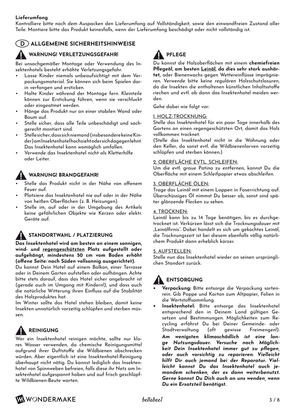 INSEKTENHOTEL aus Holz mit 7 Zimmern, hängend - Braun, Holz (48/27/10.5cm) - WONDERMAKE
