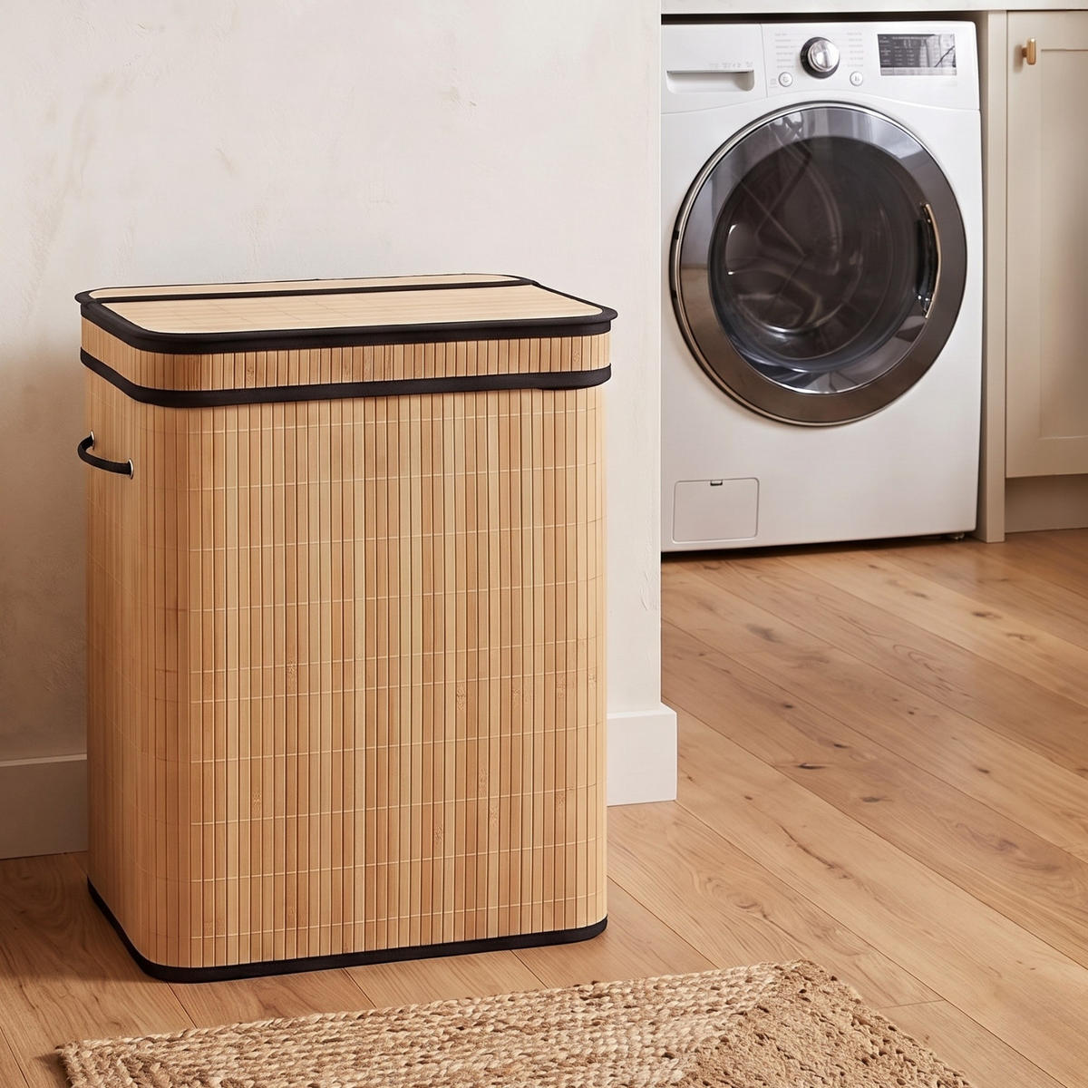 WÄSCHEKORB aus Bambus 100 l 55/34/60 cm - Beige, Naturmaterialien (34/60/55cm) - NUXIO