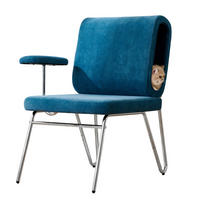 STUHL 77x70x89 cm mit integrierter Katzenhöhle, kratzfester blauer Stoffbezug - Blau, Holz (70/89/77cm) - Modfu