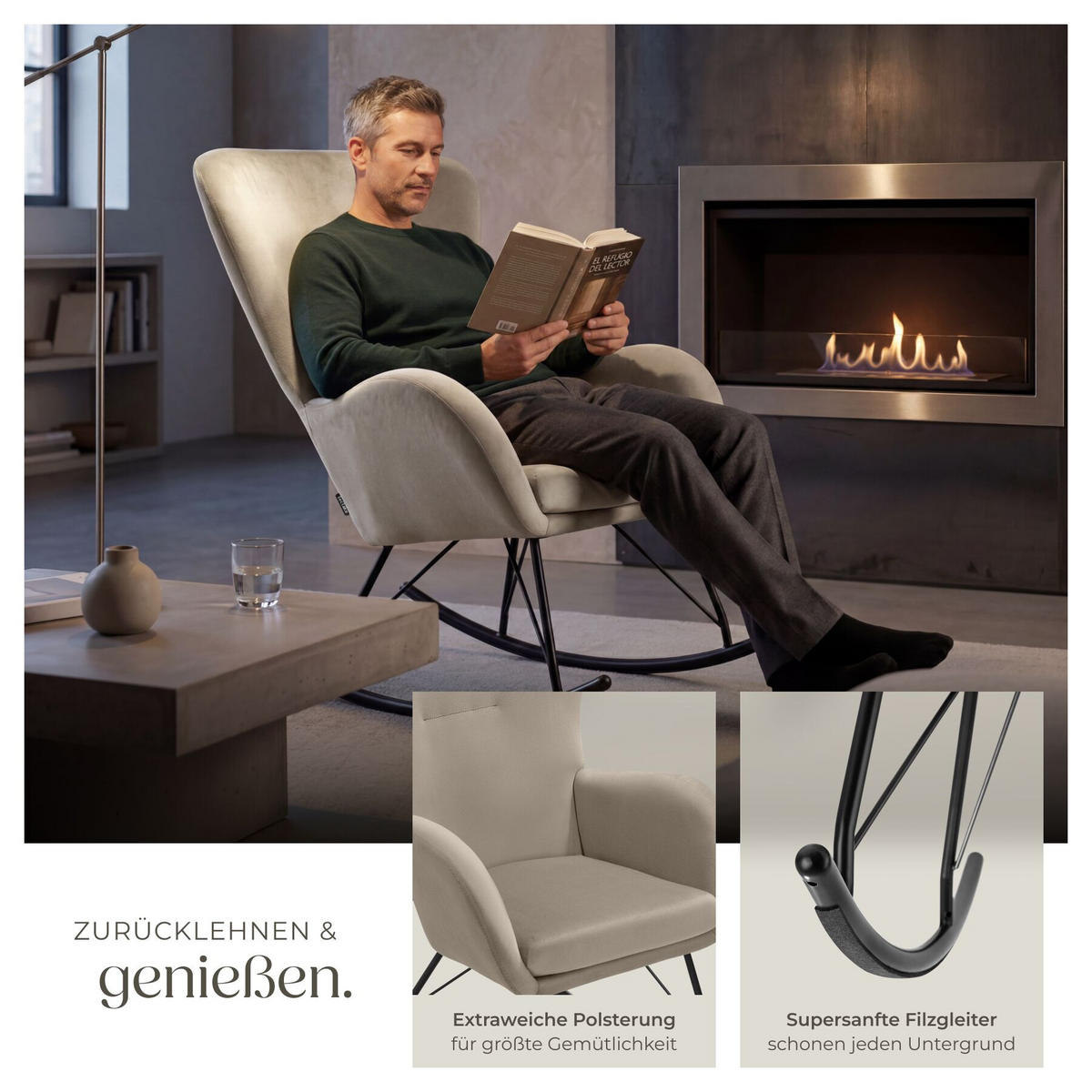 SCHAUKELSTUHL Swing, 70 x 93 x 100 cm, Belastbarkeit 120 kg, schwarz/taupe - Taupe/Schwarz, Kunststoff (70/100/93cm) - tectake