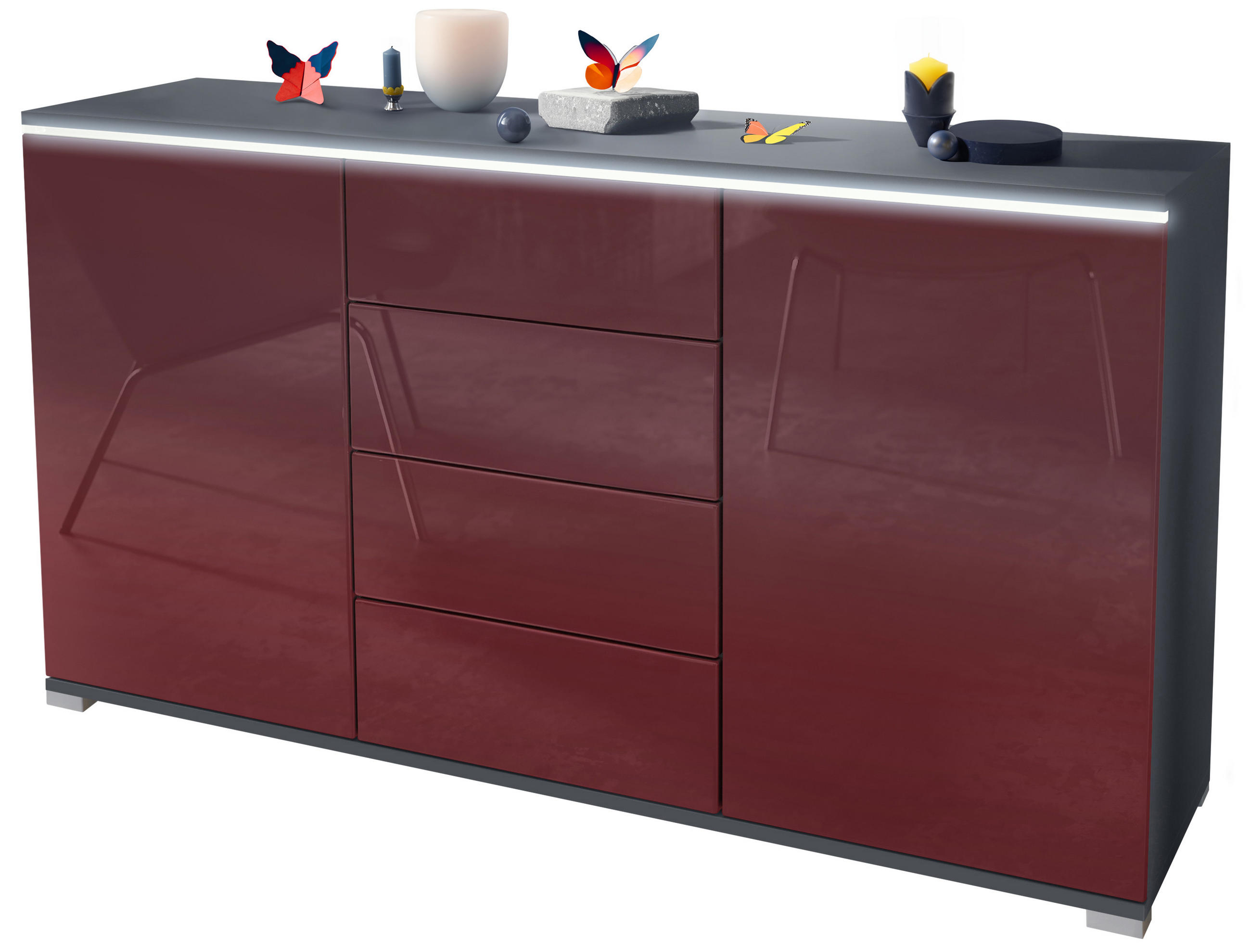 SIDEBOARD Faro Bordeaux Hochglanz - Bordeaux, Holzwerkstoff (138.5/75.5/35cm) - Vladon