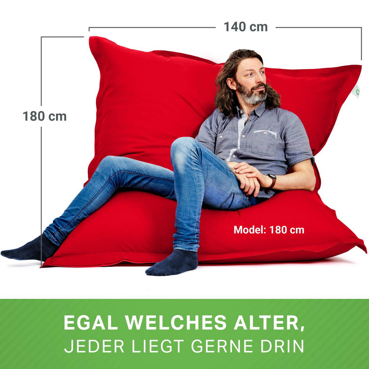 RIESEN-SITZSACK "Square" XXL - Baumwolle - Rot, Textil (140/25/180cm) - Green Bean