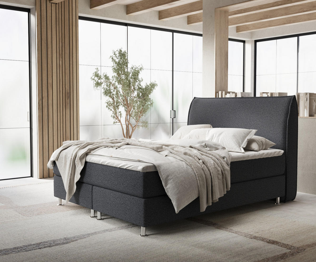 BOXSPRINGBETT Chermin Schwarz 180/200 cm mit Latex-Topper - Silberfarben/Schwarz, Holz/Holzwerkstoff (180/200cm) - Maison de Reve