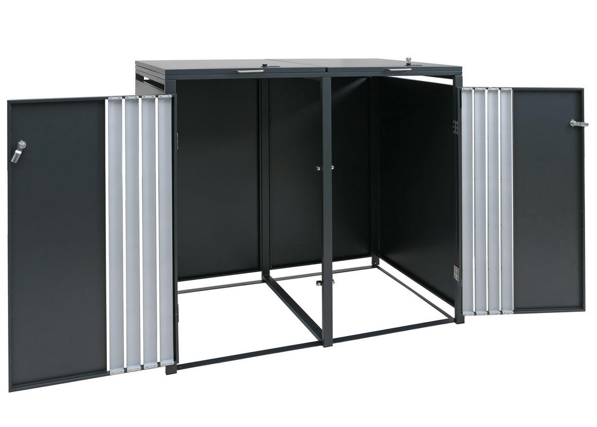 MÜLLTONNENBOX 2er mit Deckel HxBxT 122x132x84cm Anthrazit Edelstahl - Anthrazit, Metall (132/122/84cm) - PROREGAL
