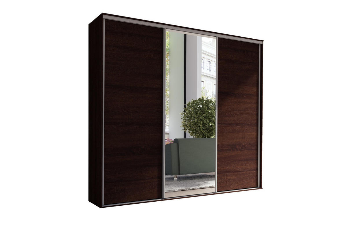 SCHIEBETÜRENSCHRANK - Kleiderschrank BORA 254 mit Spiegel - Schokolade - Braun, Holzwerkstoff (254/244/62cm) - Möblo