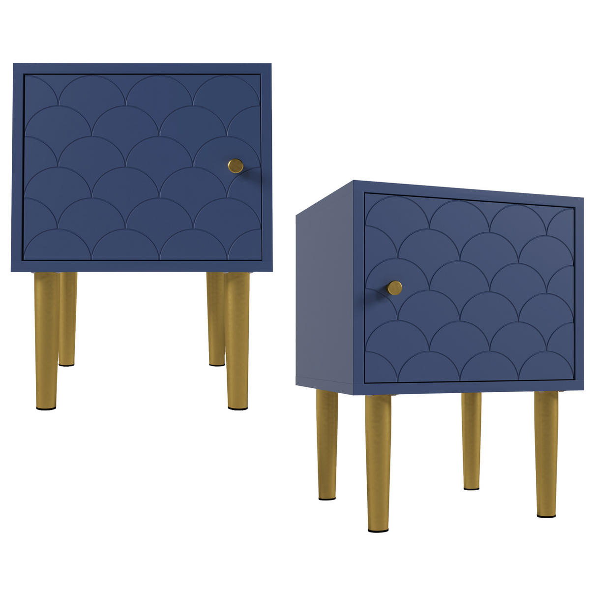 NACHTTISCH aus Holz und Metall 35x35x51 cm Marineblau mit Fischschuppenmuster und flexibel montierbarem Griff - Dunkelblau, Holzwerkstoff (35/51/35cm) - Modfu