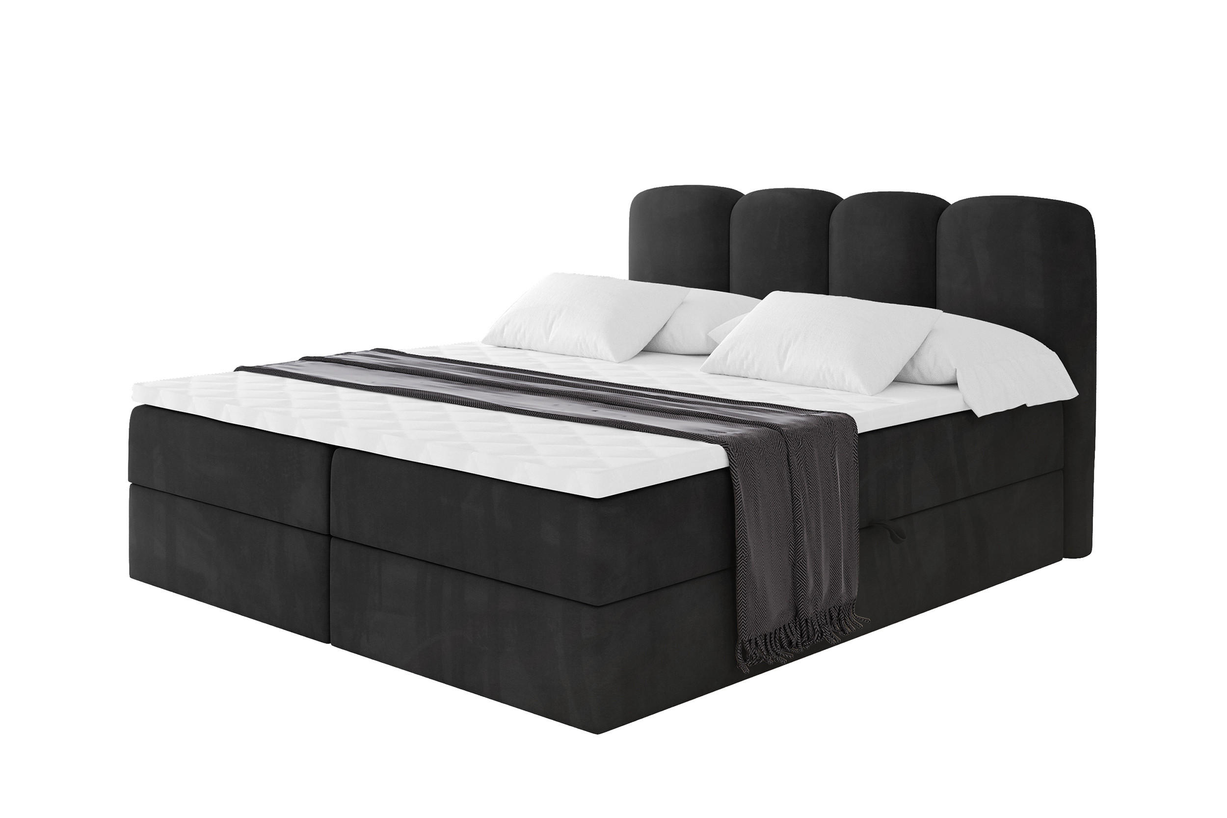 BOXBETT mit Matratze H4 - NINA - 160x200 cm - Schwarz - Schwarz Hochglanz, Holzwerkstoff (160/200cm) - ALTDECOR
