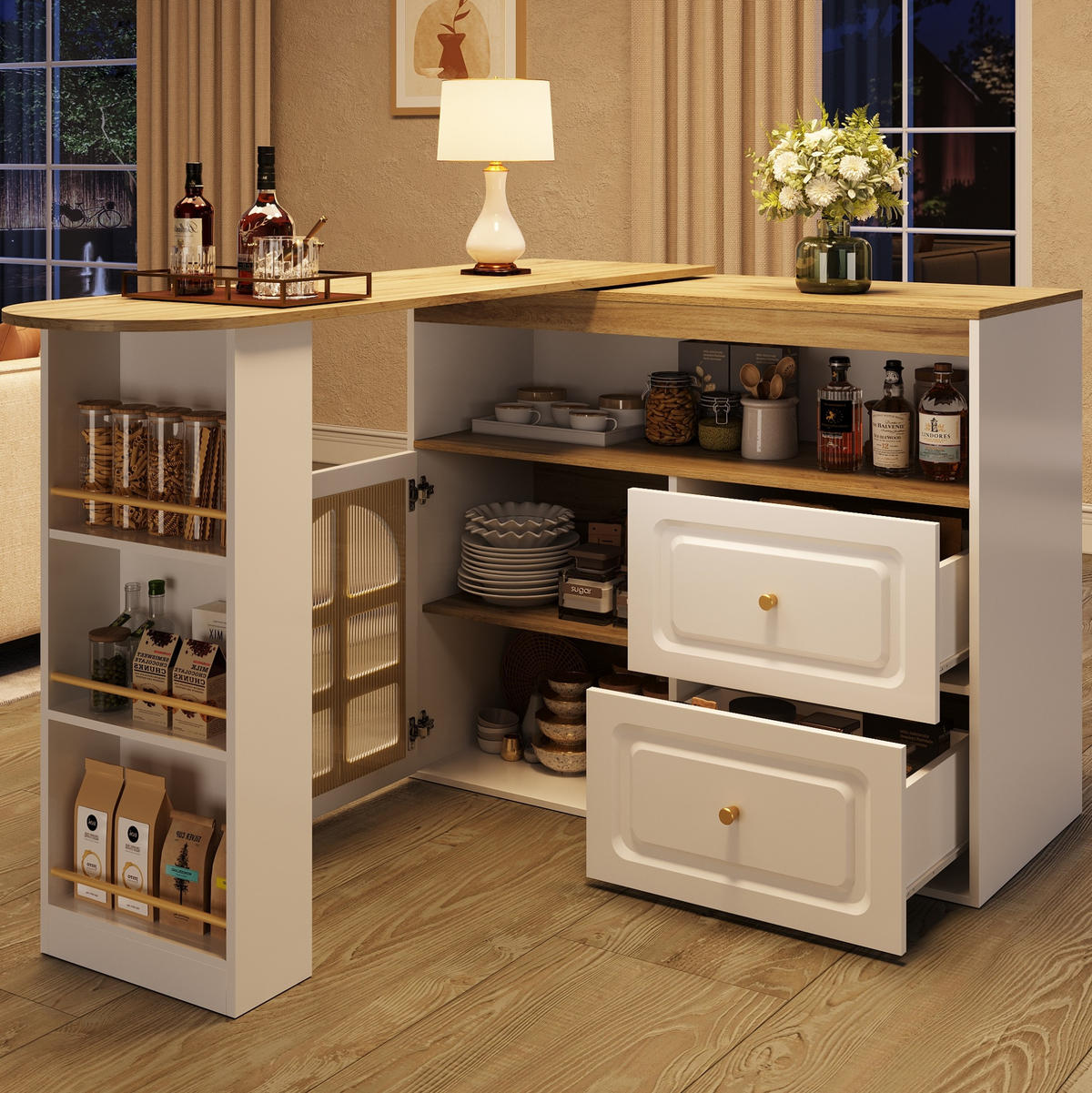 SIDEBOARD drehbar 138-204 x 39 x 104 cm Weiß MDF - Weiß, Holz (39/104/138cm) - Beauniv