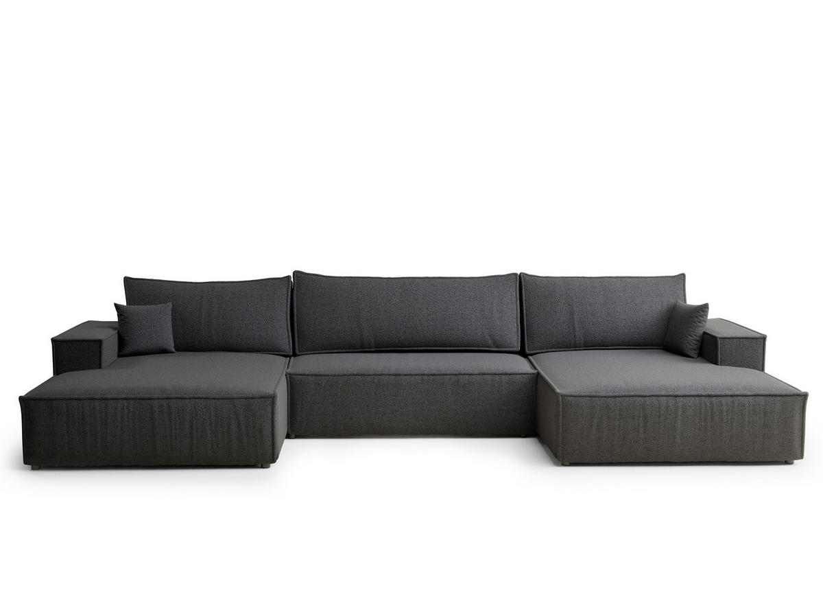 WOHNLANDSCHAFT Kyoto Anthrazit Webstoff - Schwarz/Grau, Holz/Holzwerkstoff (398/70/148cm) - Maison de Reve