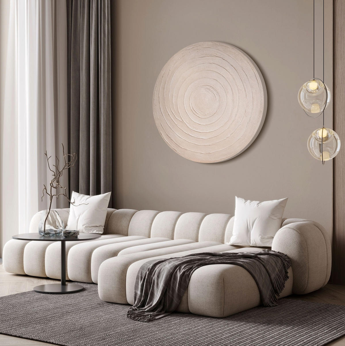 GEMÄLDE Kreisförmiger Rhythmus auf Keilrahmen 90 cm - Beige, Holz (90/90cm) - YS-art gallery