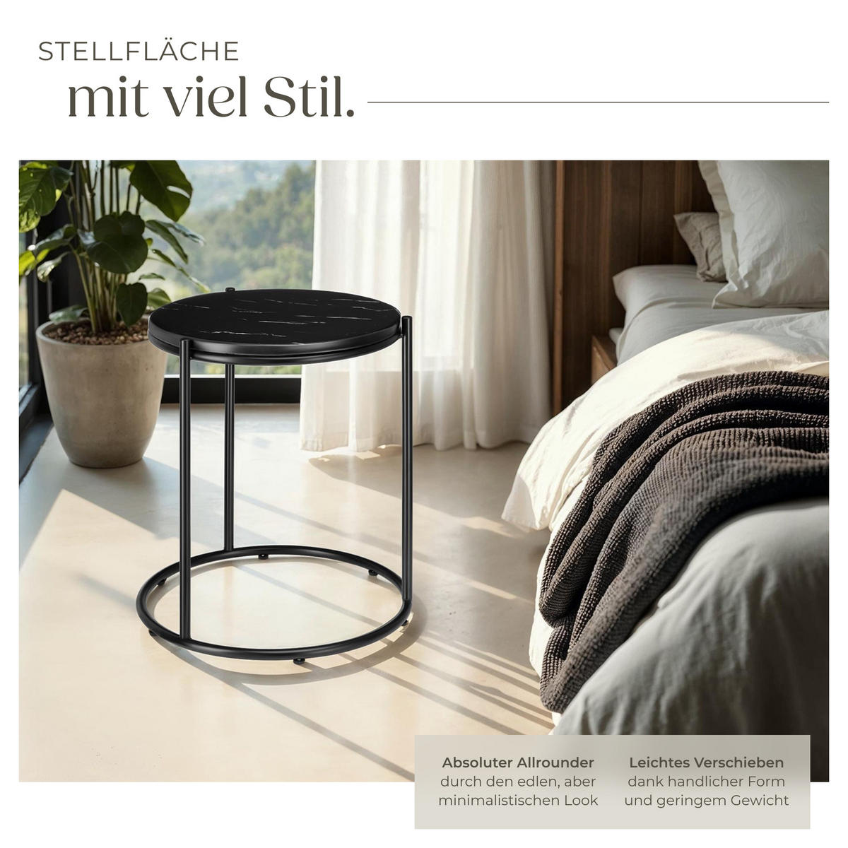BEISTELLTISCH Ellsa,43 x 43 x 50,5 cm,schwarz/schwarz - Schwarz, Stein (43/43/50.5cm) - tectake