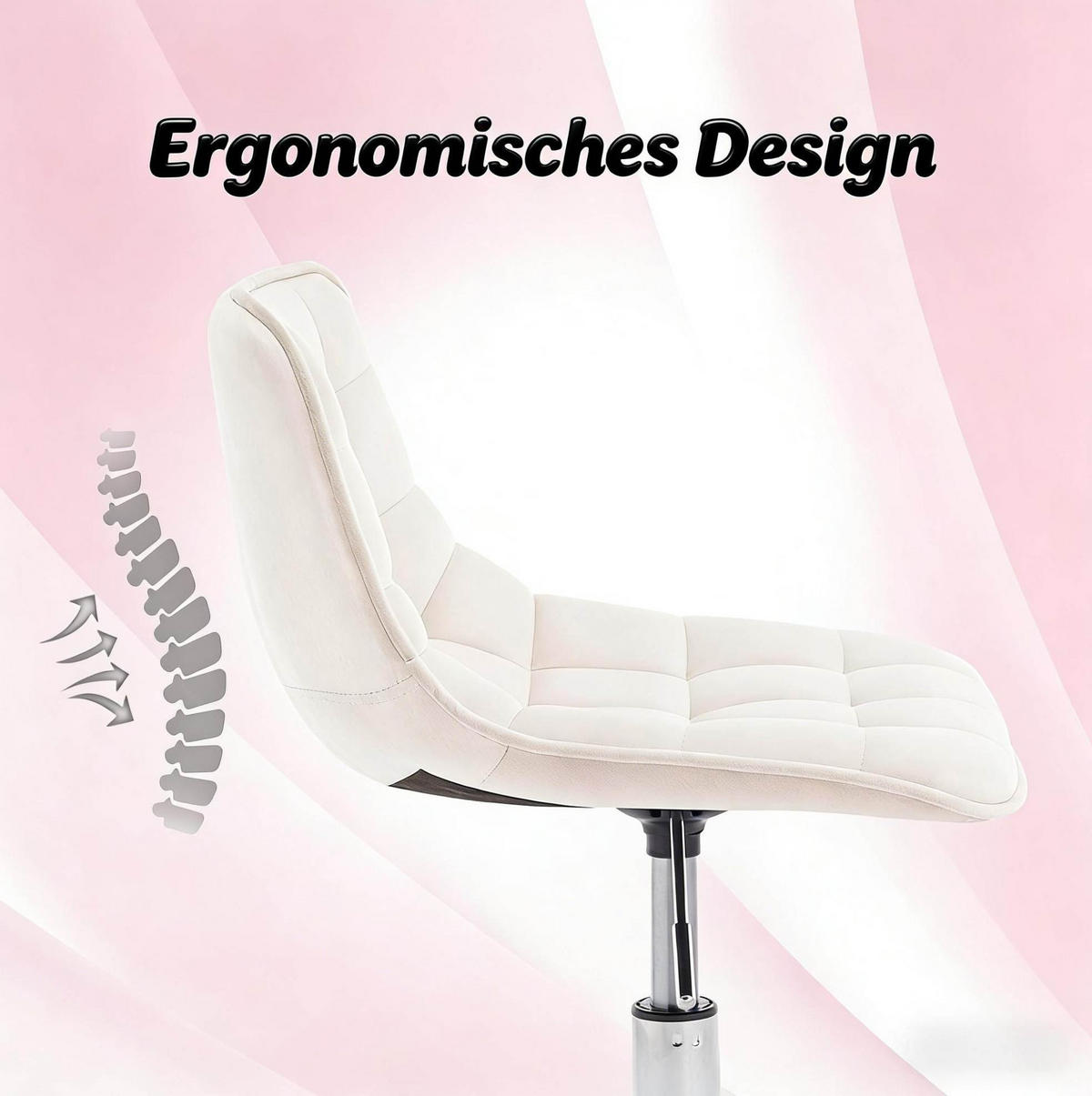 BÜROSTUHL in Cremeweiß 43x43x67,5 cm mit Samtbezug, Rollen und Höhenverstellung - Creme, Metall (43/67.5/43cm) - IVMEU