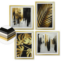 WANDBILDER 4er Set - 50x50 cm & 40x60 cm Goldrahmen - Abstrakte Monstera-Palmenblätter - Goldfarben, Kunststoff (50/50cm) - ArtPrintCave