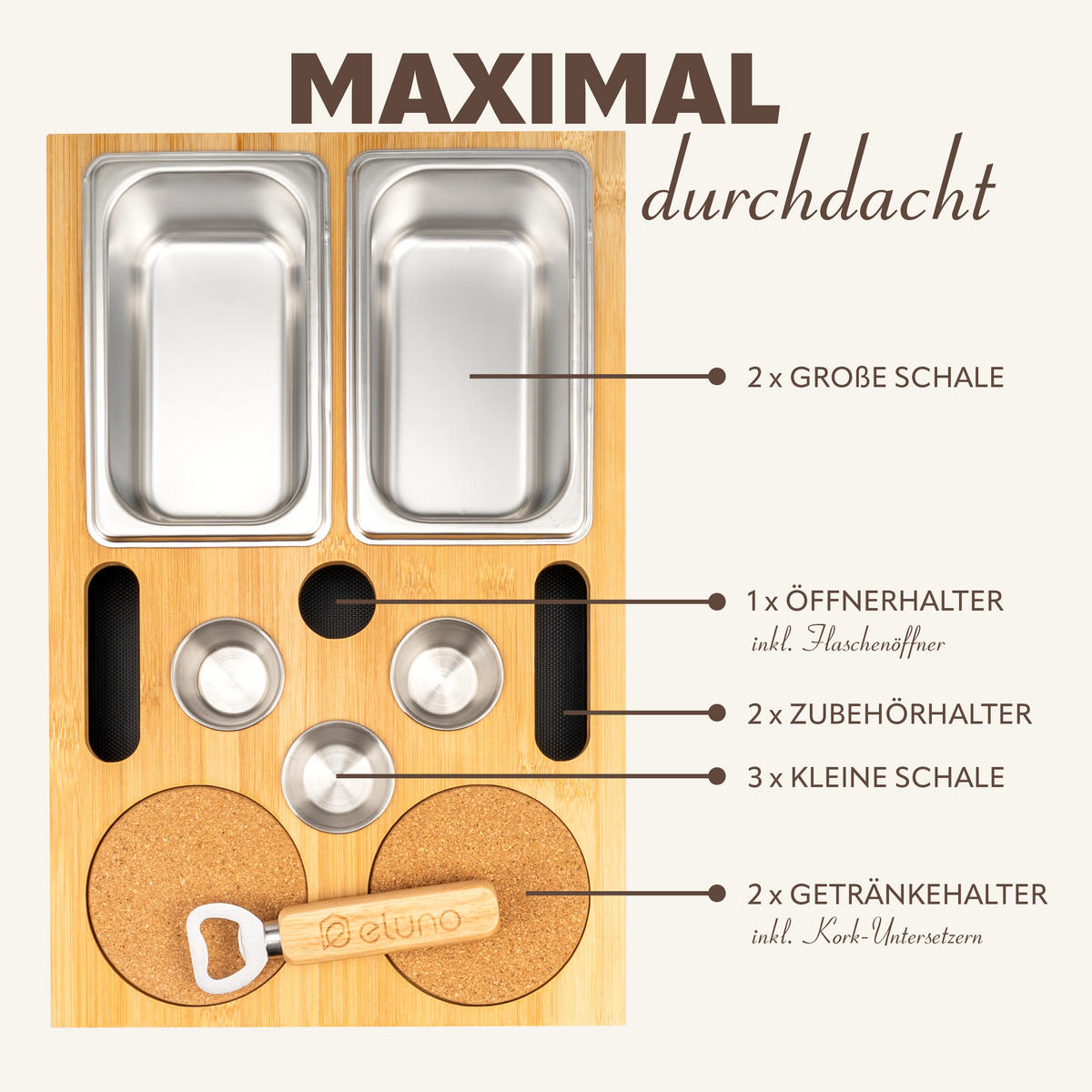 COUCHBAR mit abnehmbarem Deckel, Bambus, schwarz - Anthrazit, Holz (27.5/8/40cm) - eluno