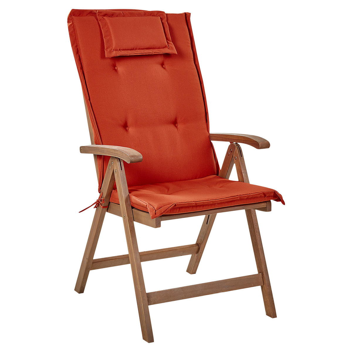 BALKONSET 2-Sitzer Akazienholz dunkelbraun verstellbar Auflagen rot Amantea - Dunkelbraun/Rot, Holz/Textil - Beliani