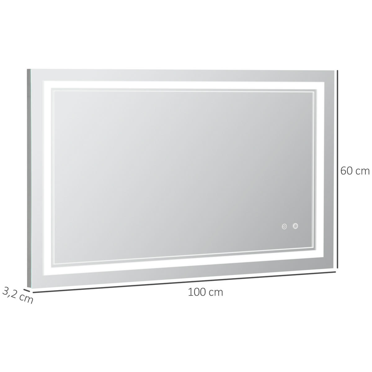 BADSPIEGEL mit LED-Beleuchtung, Touchschalter, IP44 Wasserdicht, 100 x 60 cm - Silberfarben, Glas (60/3.2/100cm) - Kleankin