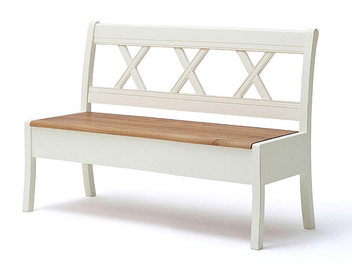 TRUHEN-SITZBANK Novara - Weiß/Braun, Holz (150/95/62cm) - Casamia Massive Möbel