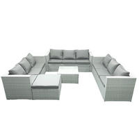 GARTENMÖBELSET mit 3-SITZER SOFA,COUCHTISCH Polyrattan Hellgrau-Mix 10-Sitzer - Hellgrau/Grau, Glas/Kunststoff - Fimous