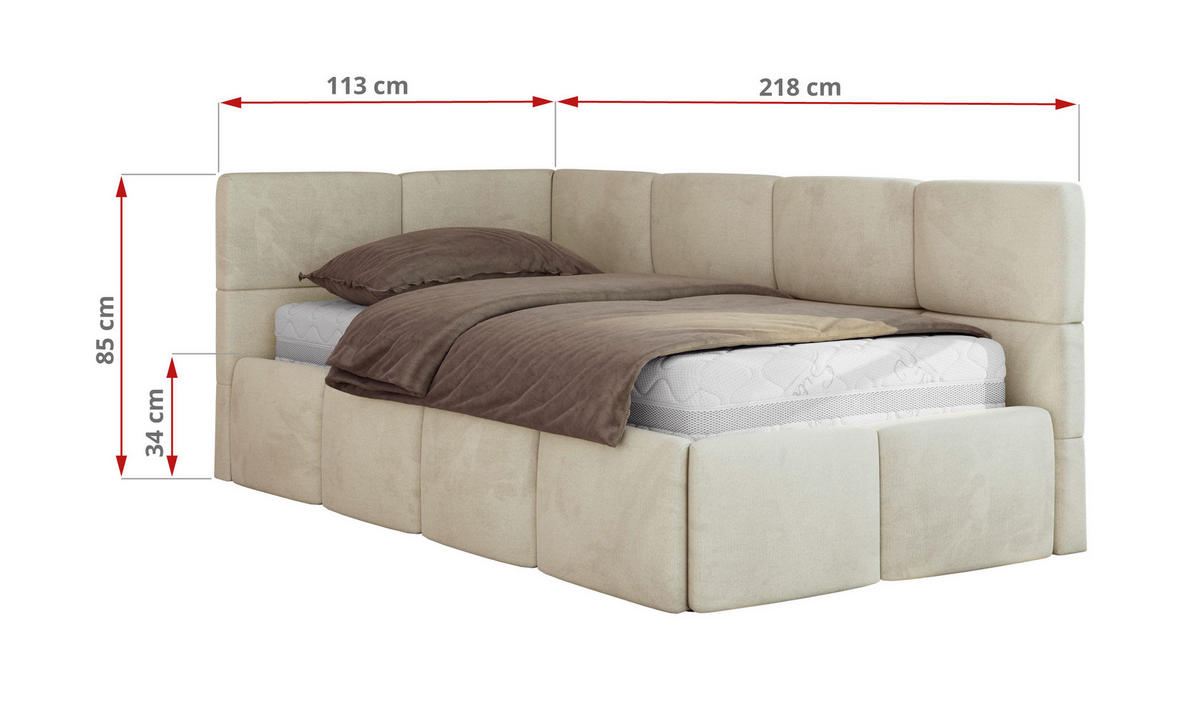 JUGENDBETT ARVO 90/200 - Beige Velvet - Multipocket-Matratze - Rechts Seite - Beige, Textil (90/200cm) - MKS