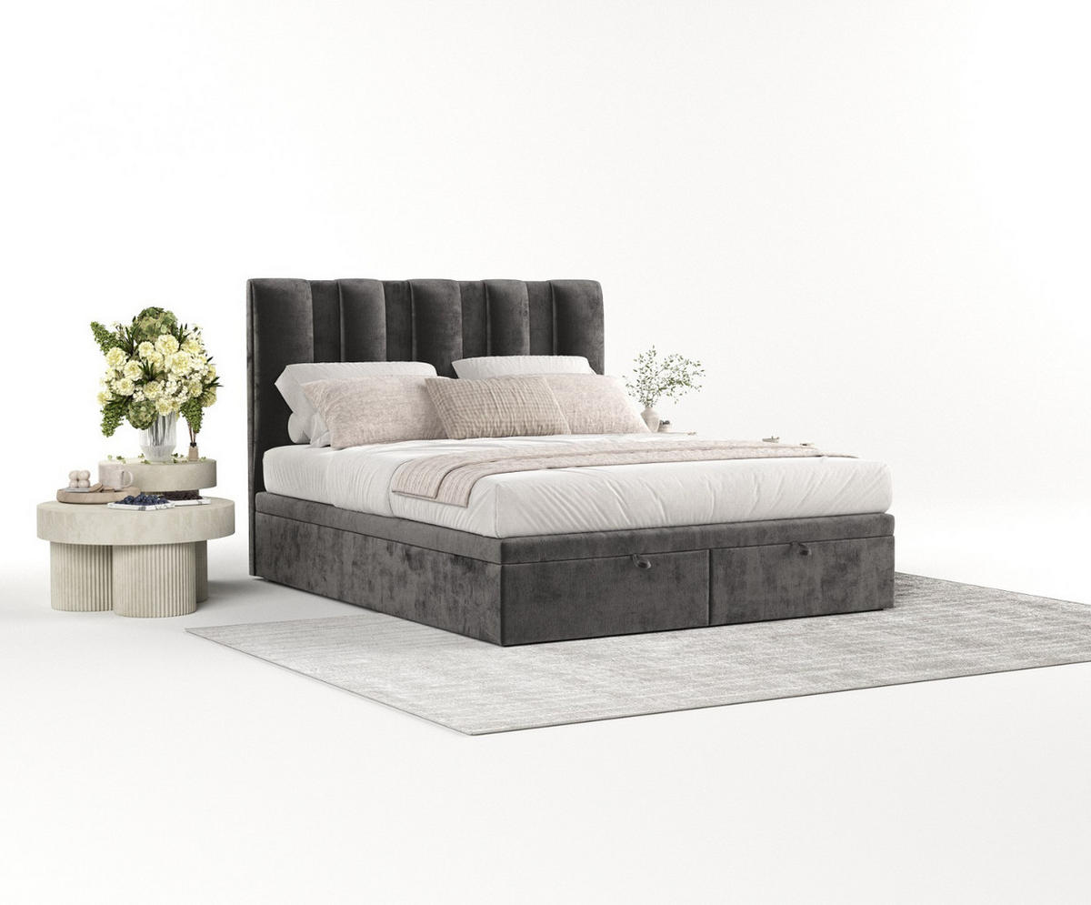 POLSTERBETT Orta mit Stauraum 200/200 cm Stahl im Lotta Stoff - Schwarz/Graphitfarben, Holz/Holzwerkstoff (200/200cm) - AltaBeds