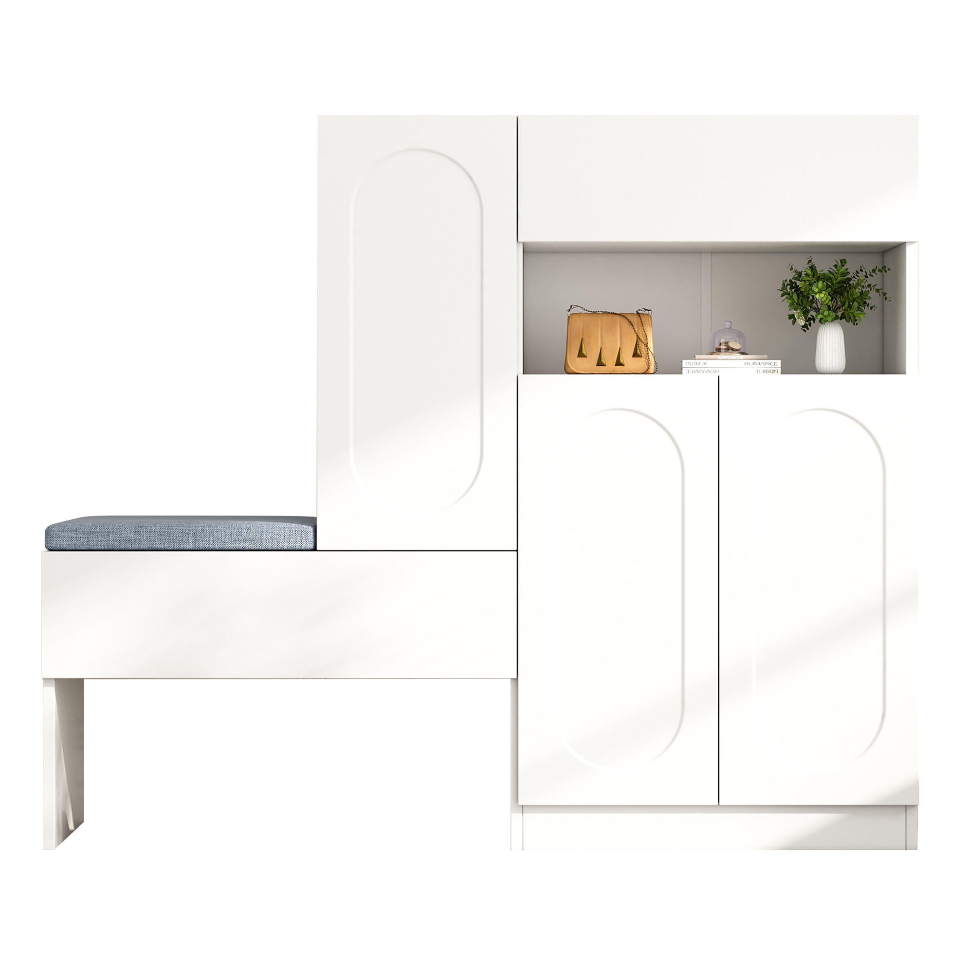 SCHUHSCHRANK 130/110/35 cm Weiß aus Spanplatte mit Sitzbank - Weiß, Holzwerkstoff (130/110/35cm) - OKMYHOME