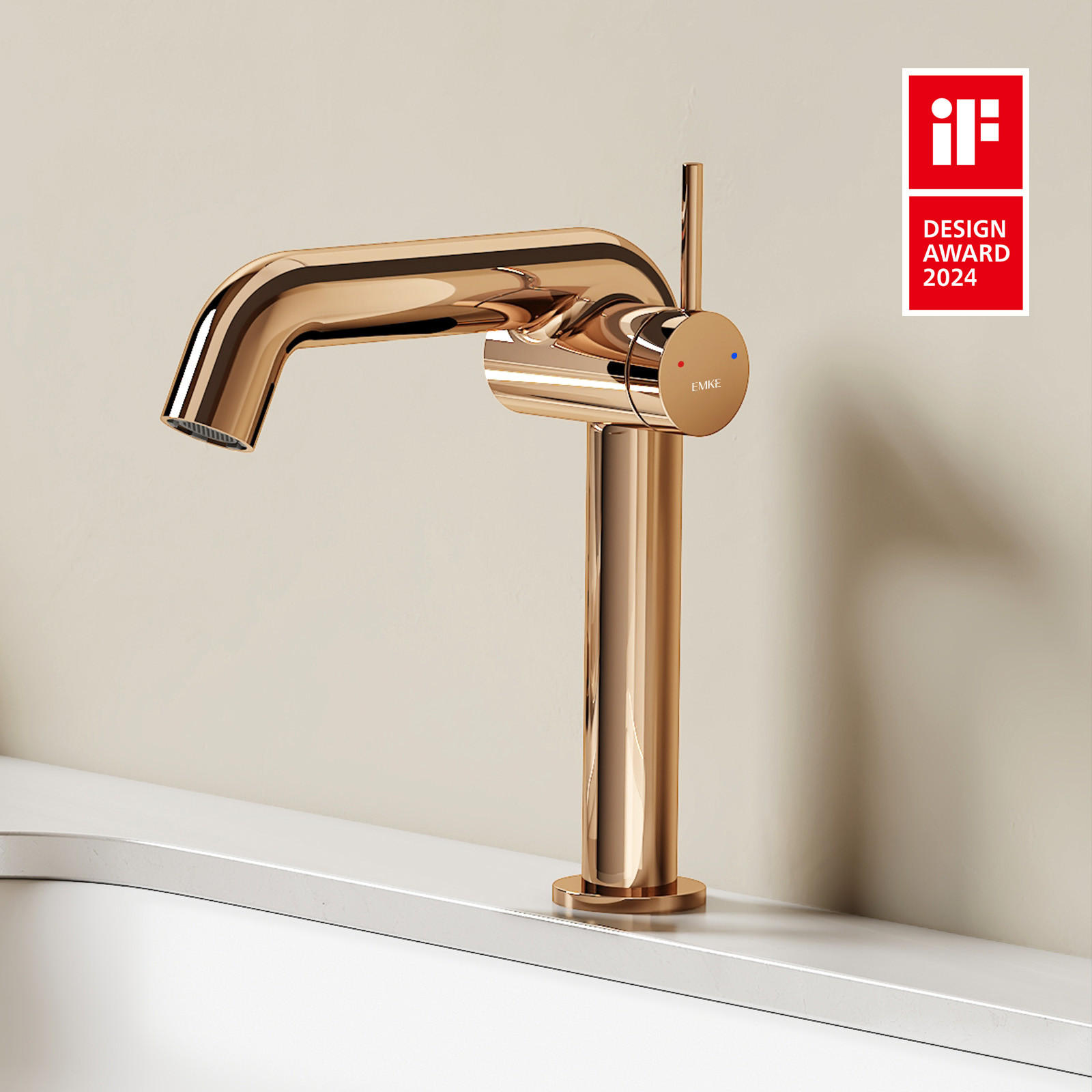 WASCHTISCHARMATUR Ventilkernzertifizierung Rosengold 15cm - Roségold, Metall (20/7.6/22.2cm) - EMKE