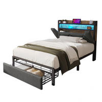 BETT 90/200 cm Grau mit LED-Beleuchtung, Stauraum und Matratze - Grau, Textil (90/200cm) - Flora Grace
