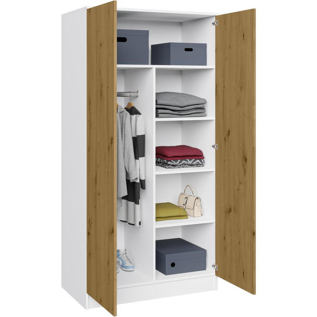DREHTÜRENSCHRANK Look 90/180/50 cm 2-türig weiß+eiche artisan - Weiß/Eiche Artisan, Holzwerkstoff (90/180/50cm) - Beautysofa