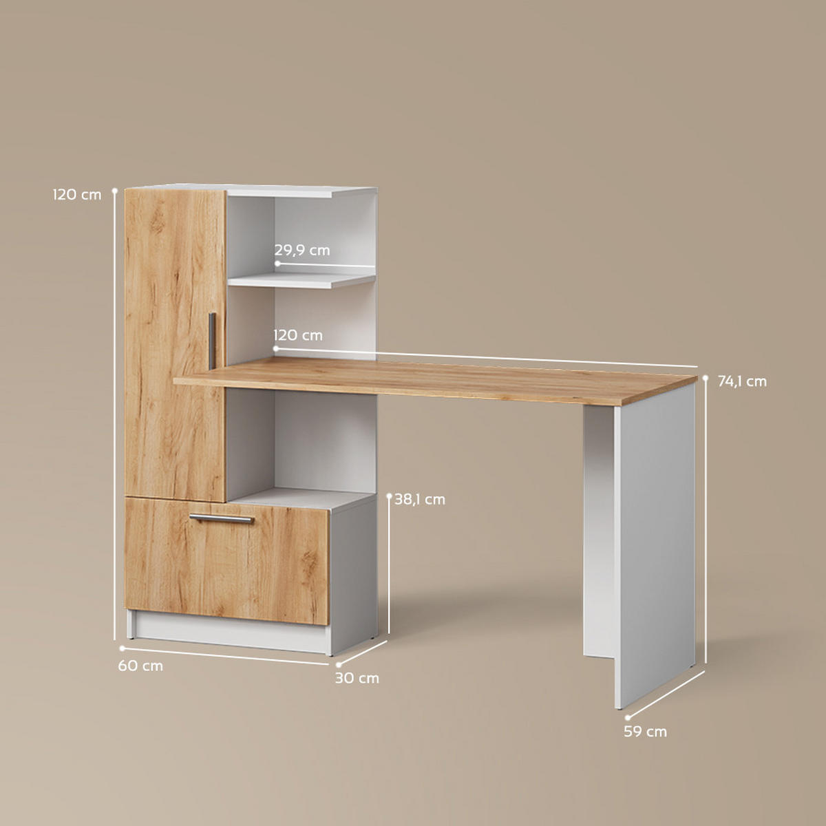 SCHREIBTISCH Lorena Weiß/Goldkraft Eiche 150 x 120.1 cm mit 2 Türen - Honigeiche/Weiß, Holzwerkstoff (59.3/150/120.1cm) - Livinity®