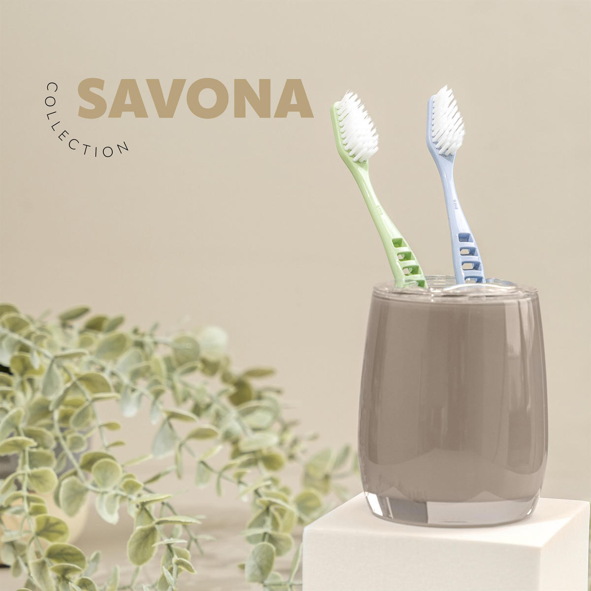 ZAHNBÜRSTENBEHÄLTER SAVONA, braun - Cappuccino, Kunststoff (8/10/8cm) - bremermann