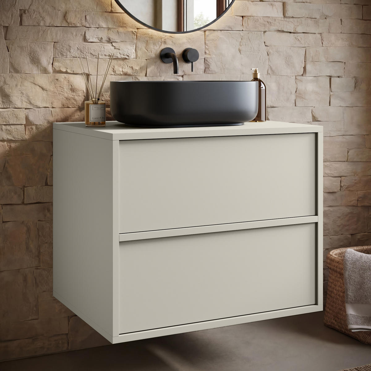 WASCHBECKENUNTERSCHRANK Mali 2 Schubladen Cashmere - 60 x 46 x 54 cm - Kaschmir, Holz (60/54/46cm) - Badplaats